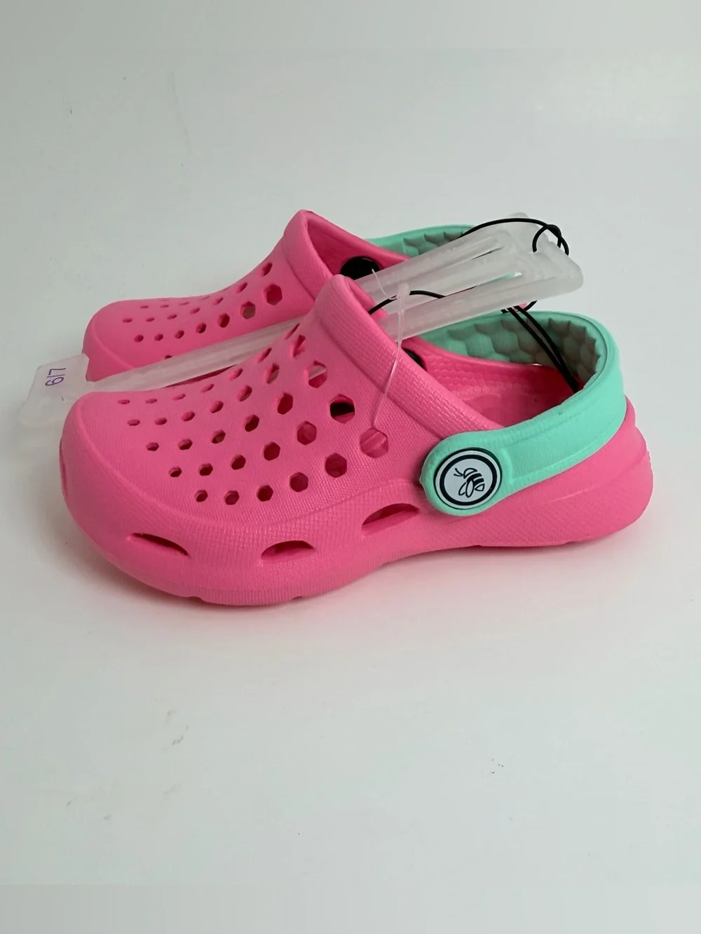 Kids Pink Clog Sandals with Mint Heel Strap